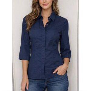HILTON HOLLIS | Classic Button Down Top in Navy, Size Small